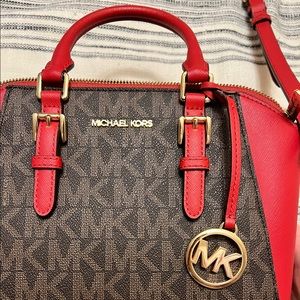 Michael Kors Ciara Messenger Bag in Flame (red) and Brown w matching wallet